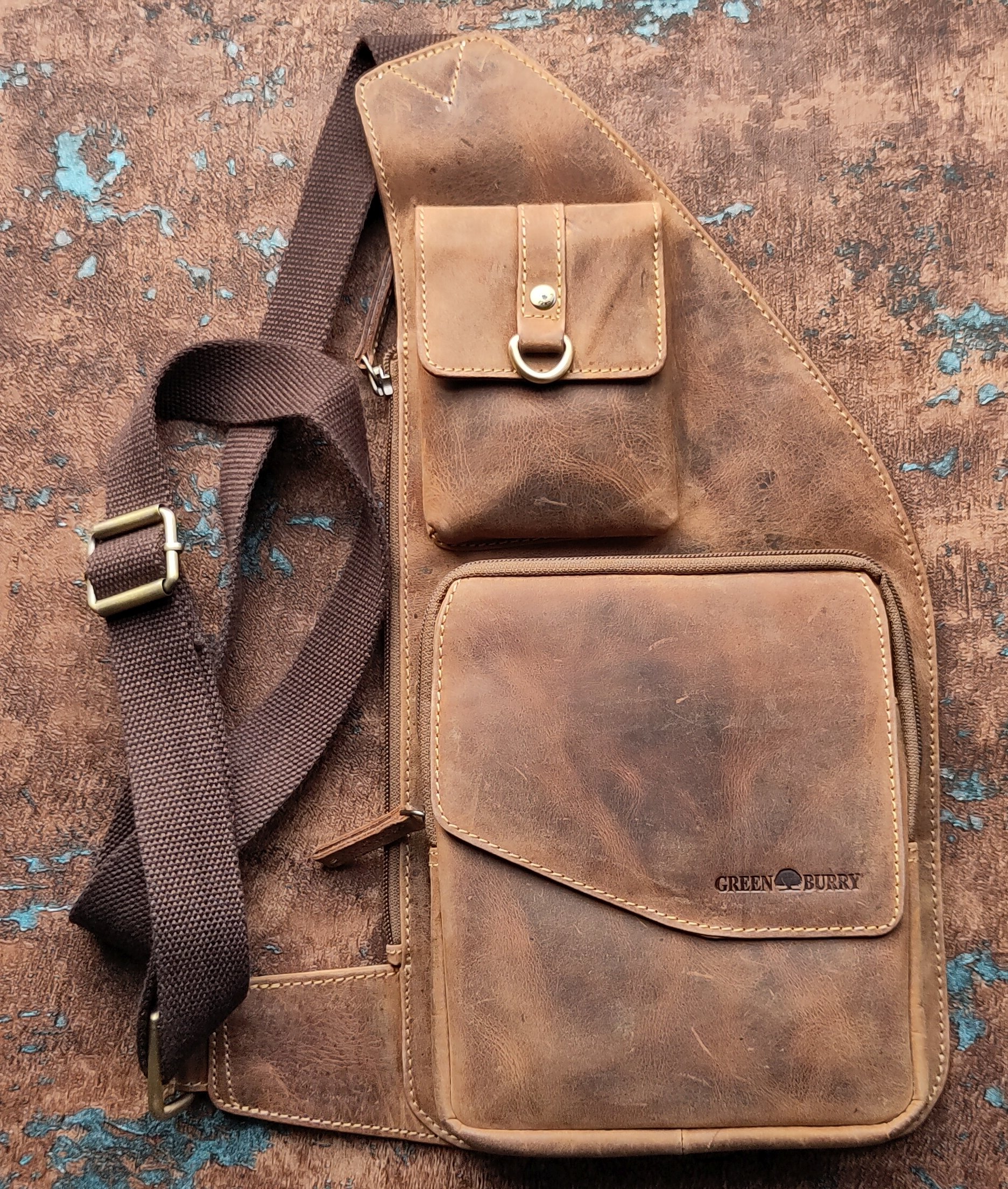 Brusttasche Crossbag für Herren Vintage mit 2 aufgesetzten Taschen Greenburry 1559-25