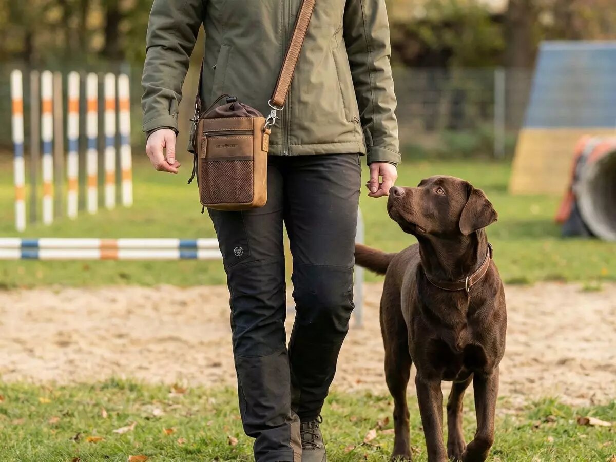 Leckerlitasche zum Umhngen Leder  mit Grtelclip & Schultergurt   Futterbeutel fr Hunde & Pferde Vintage antikbraun | Greenburry 1562