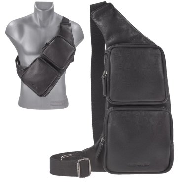 Crossbody Bag Leder 24x43cm "Basic" schwarz