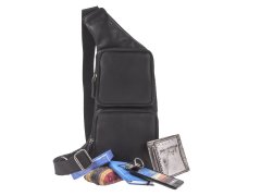 Crossbody Bag Leder 24x43cm "Basic" schwarz