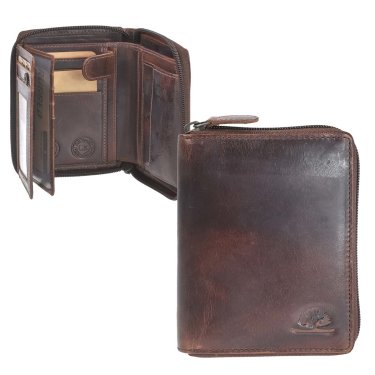 Geldbörse Leder 10x12cm mit Reißverschluss "Rugged" teak brown