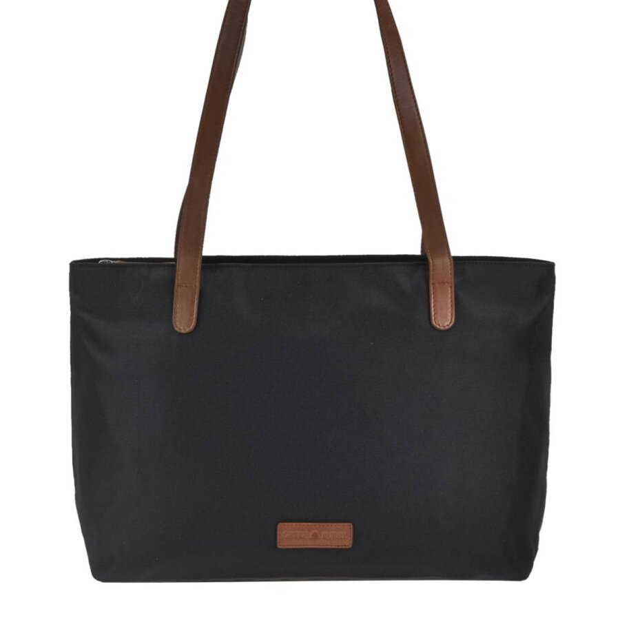 Shopper Damen Nylon schwarz lange Tragegriffe | Greenburry Nylon - Diana Schultertasche für Shopping Büro 1401-20