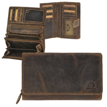 Geldbörse Leder 17x10cm 14 Kartenfächer "Vintage" antikbraun