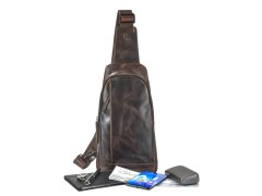Crossbody Bag Leder 19x33cm "Newport" coffee