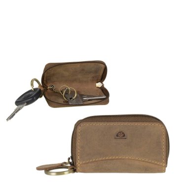 Schlüsseletui Leder 9x5cm mit 3 Schlüsselringen "Vintage" antikbraun
