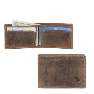 Kleine Geldbörse Leder 10x7cm 3 Kartenfächer ohne Münzfach "Vintage" antikbraun