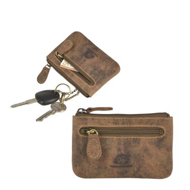 Schlüsseletui Leder 11x7cm mit 2 Schlüsselringen "Vintage" antikbraun
