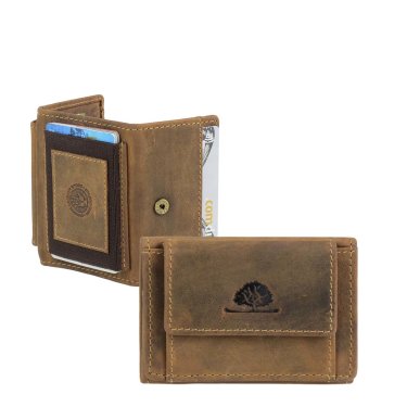 Geldbörse Leder 10x7cm mit elastischem Kartenfach "Vintage" antikbraun