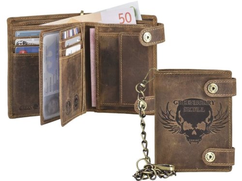 Geldbörse Leder 10x12cm mit Kette Skull 