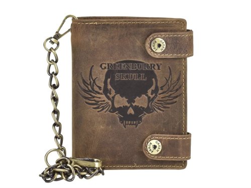 Geldbörse Leder 10x12cm mit Kette Skull 