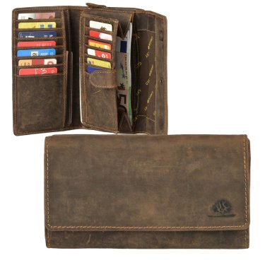 Geldbörse Leder 18x10cm mit 16 Kartenfächern "Vintage" antikbraun