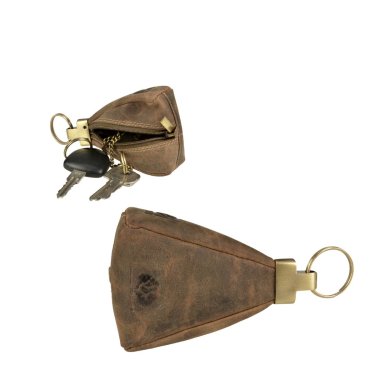 Schlüsseletui Leder 7x11cm mit 3 Schlüsselringen "Vintage" antikbraun