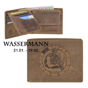 Geldbörse Leder 12x9cm "Vintage" mit Sternzeichen Wassermann