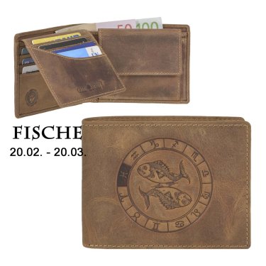 Geldbörse Leder 12x9cm "Vintage" mit Sternzeichen Fische