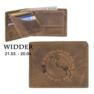 Geldbörse Leder 12x9cm "Vintage" mit Sternzeichen Widder