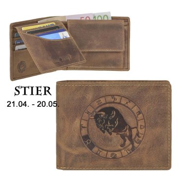 Geldbörse Leder 12x9cm "Vintage" mit Sternzeichen Stier