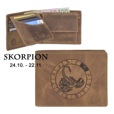 Geldbörse Leder 12x9cm "Vintage" mit Sternzeichen Skorpion