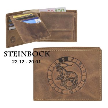 Geldbörse Leder 12x9cm "Vintage" mit Sternzeichen Steinbock