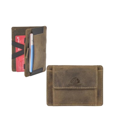 Magic Wallet Portemonnaie Leder 10x7cm mit Münzfach "Vintage" antikbraun