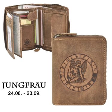Reißverschluss Geldbörse 10x12cm Jungfrau "Vintage" antikbraun