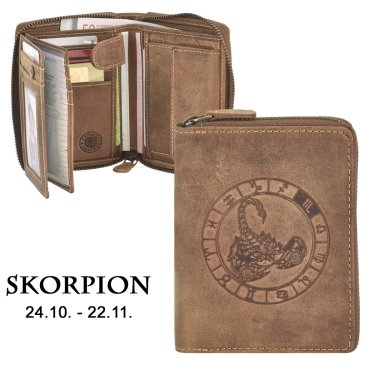 Reißverschluss Geldbörse 10x12cm Skorpion "Vintage" antikbraun