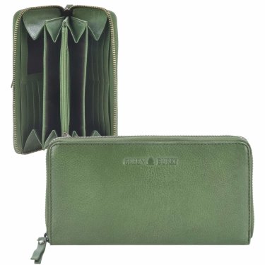 Geldbörse Leder 19x10cm mit Reißverschluss "Soft Washed" grün