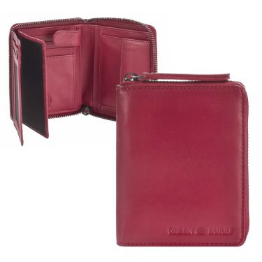 Geldbörse Leder 10x13cm mit Reißverschluss "Soft Washed" rot