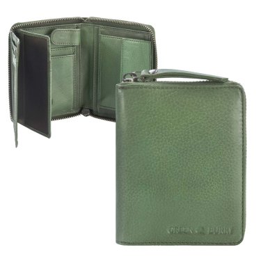 Geldbörse Leder 10x13cm mit Reißverschluss "Soft Washed" grün