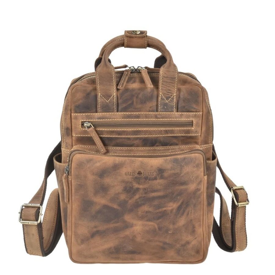 Rucksack Damen Leder antikbraun kompakt | Greenburry Vintage Original Cityrucksack für Freizeit Stadtbummel Alltag 1567A-25