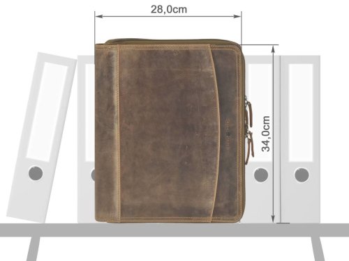 Greenburry Vintage Schreibmappe Aus Leder, 19 Cm – Mit 6-Ring-Mechanik, Schreibblockhalter & Kartenfächern (Braun)