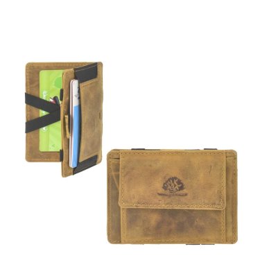 Magic Wallet Portemonnaie Leder 10x7cm mit Münzfach "Vintage" sahara tan